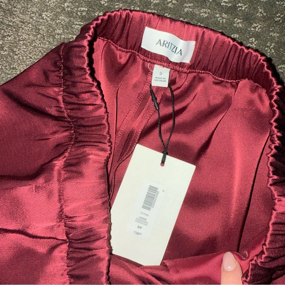Aritzia Rich Burgundy Wide-Leg Satin Lodge Pants - Picture 3 of 5